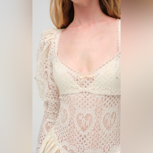 $289 NWT For Love & Lemons Doily Lace Mini Dress in Cream Sz Small S - Picture 2 of 16
